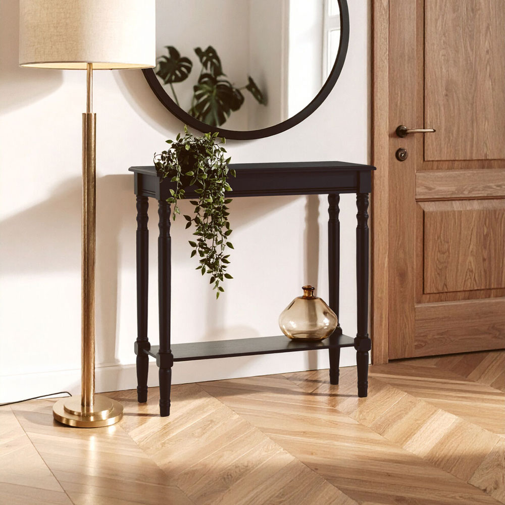Premier Housewares Single Shelf Black Pine Wood Console Table Image 4