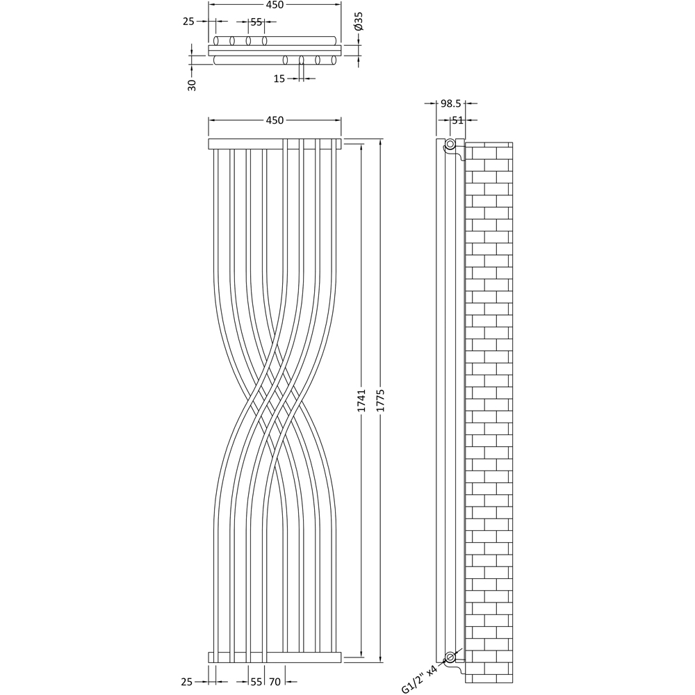 nuie Xcite High Gloss White Xcite Designer Radiator 450 x 1775mm Image 2
