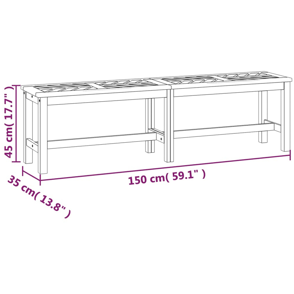 vidaXL 3 Seater Solid Wood Acacia Fishbone Slatted Garden Bench Image 7