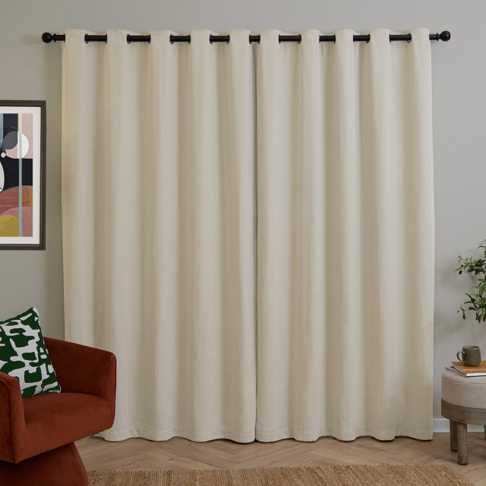 Furn Ecru Soft Chenille Blackout Eyelet Curtains 168 x 229cm Image 2