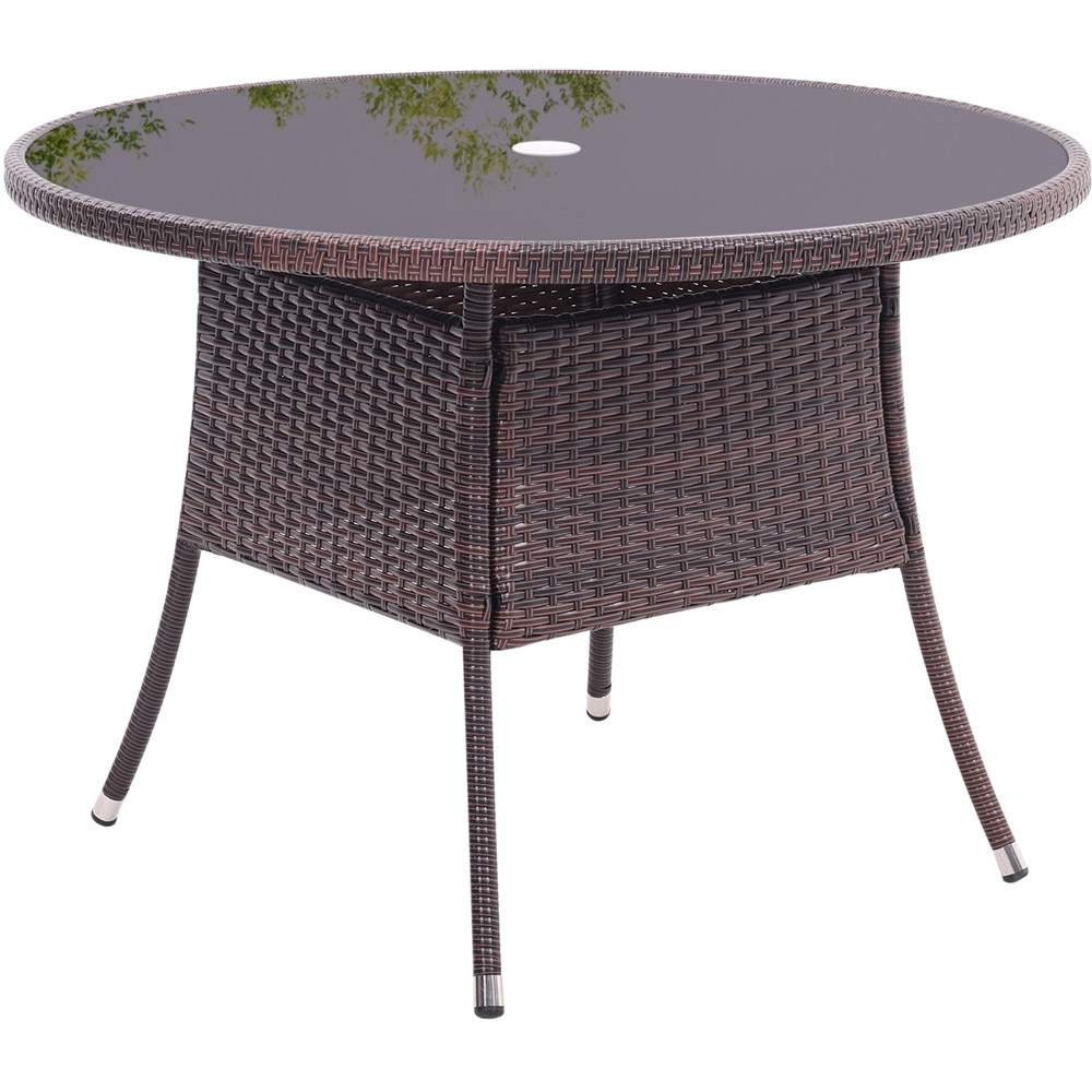 Living and Home Rattan Glass 4 Seater Round Garden Dining Table Brown Image 2