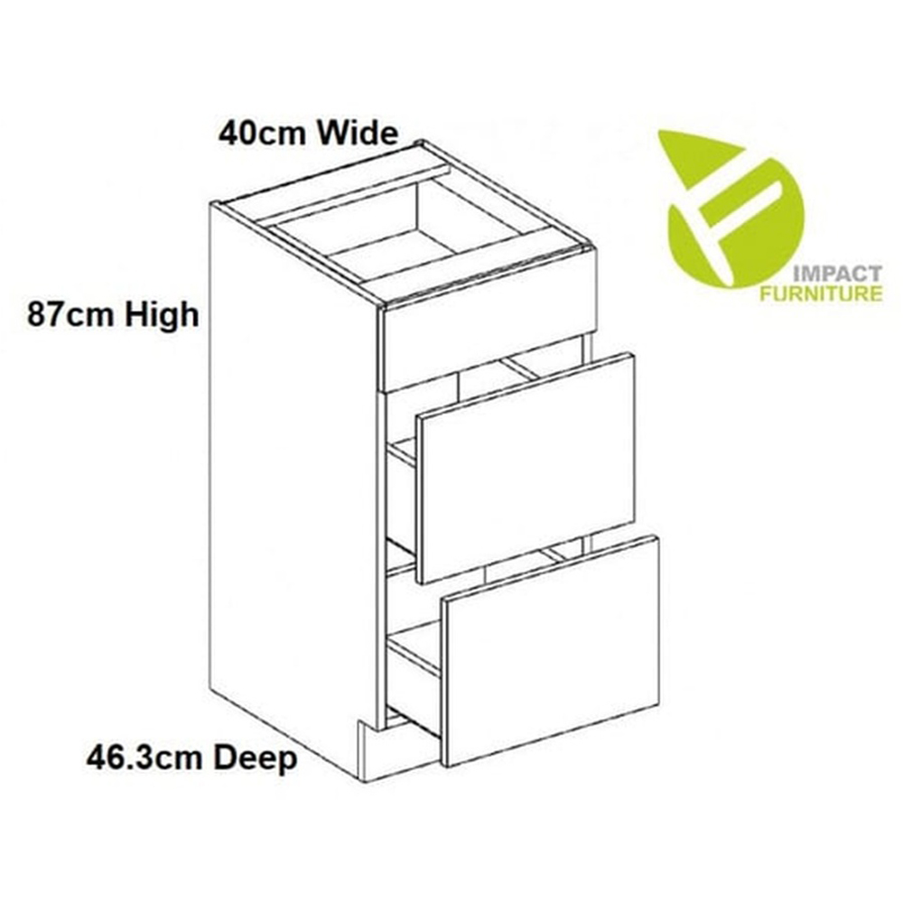Impact Furniture Star 3 Drawer Light Grey Gloss Freestanding Kitchen Cabinet 400mm Image 4
