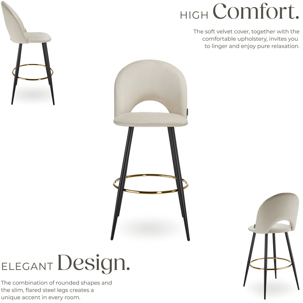 tectake Rachel Cream and Black Velvet Look Bar Stool Set of 6 Image 3