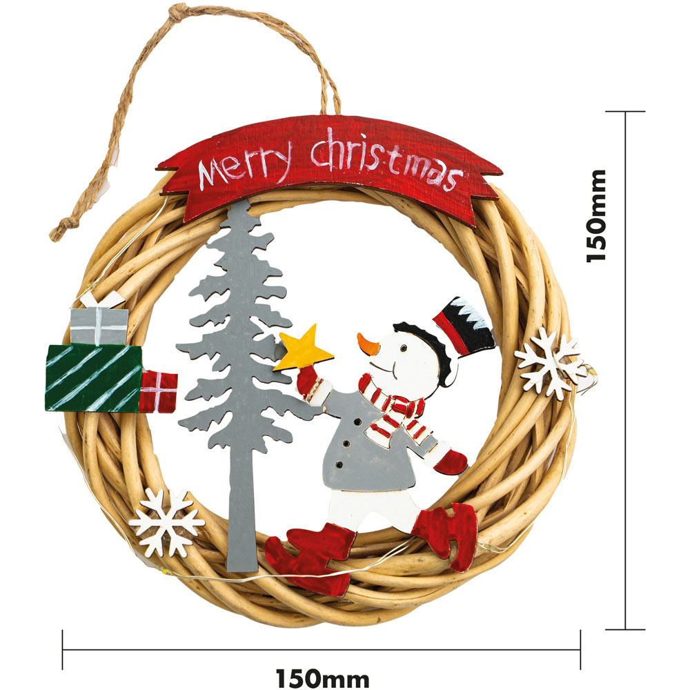 St Helens Multicolour Snowman Wicker Christmas Wreath 15cm Image 7