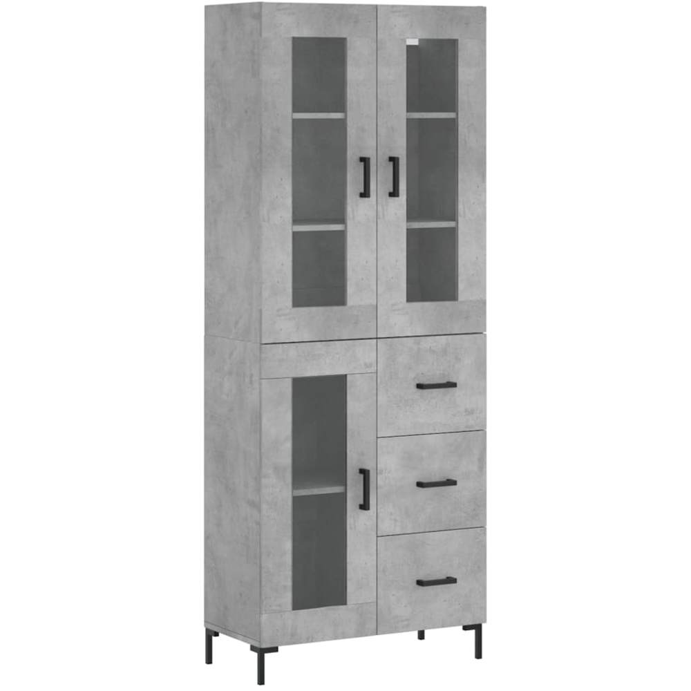 vidaXL 3 Glass Door 3 Drawer Concrete Grey Highboard Image 2