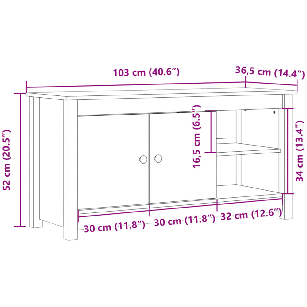 vidaXL 2 Door 2 Shelf Honey Brown Solid Pine TV Cabinet Image 9