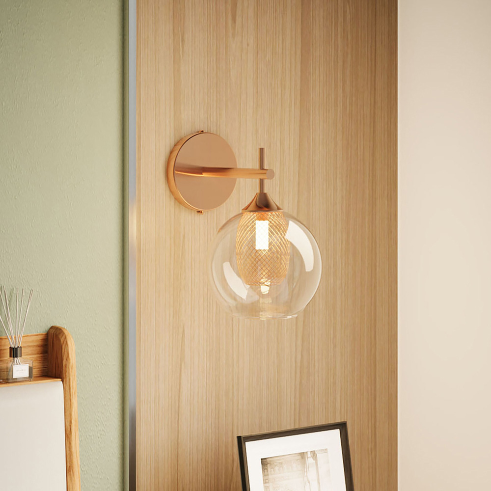 Living and Home Gold Glass Globe Hardwired Metal Base G9 Wall Light Image 7