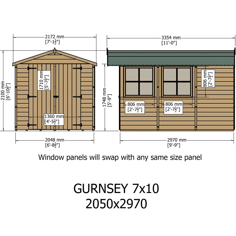 Shire Guernsey 7 x 10ft Double Door Shiplap Apex Shed Image 5