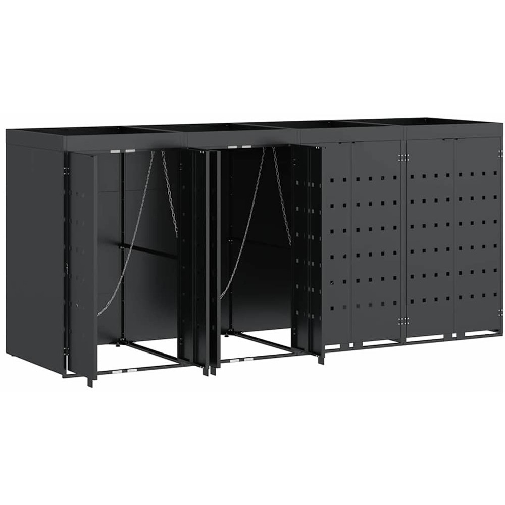 vidaXL Anthracite 4 Wheelie Bin Storage Shed with Planter Roof Image 4