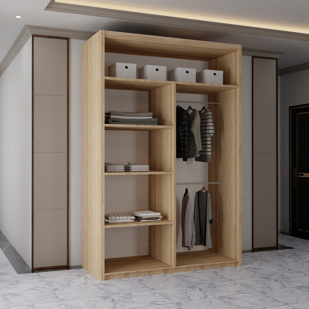 M N Furniture Osaka 2 Door Oak Mirrored Panel Sliding Wardrobe 120cm Image 3
