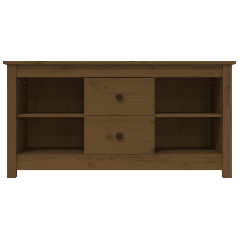 vidaXL 2 Drawer 4 Shelf Honey Brown Solid Pine Wood TV Cabinet Image 3