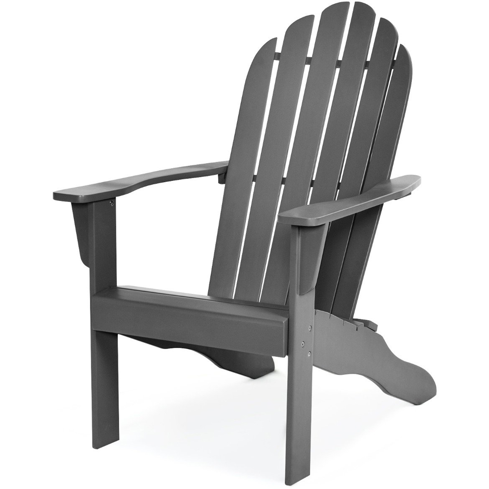Costway Grey Slatted Acacia Wood Adirondack Lounge Chair Image 2