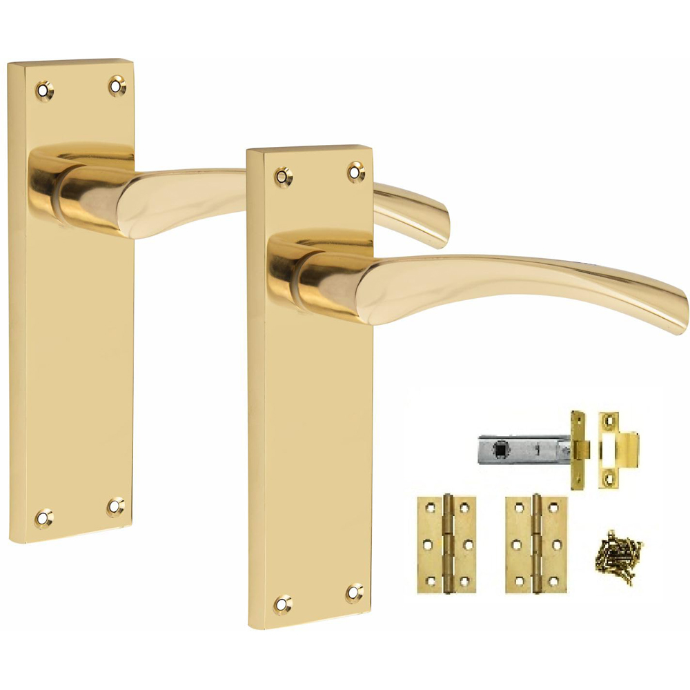 Golden Grace Polished Brass Victorian Scroll Astrid Latch Door Handle with Hinge 4 Pack 150 x 40mm Image 2
