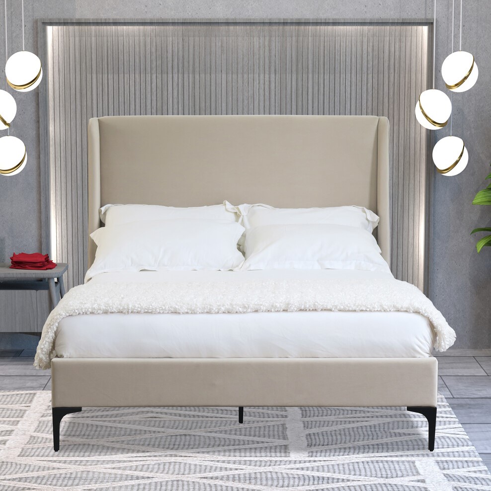 Lauren Double Cream Fabric Wooden Bed Image 1