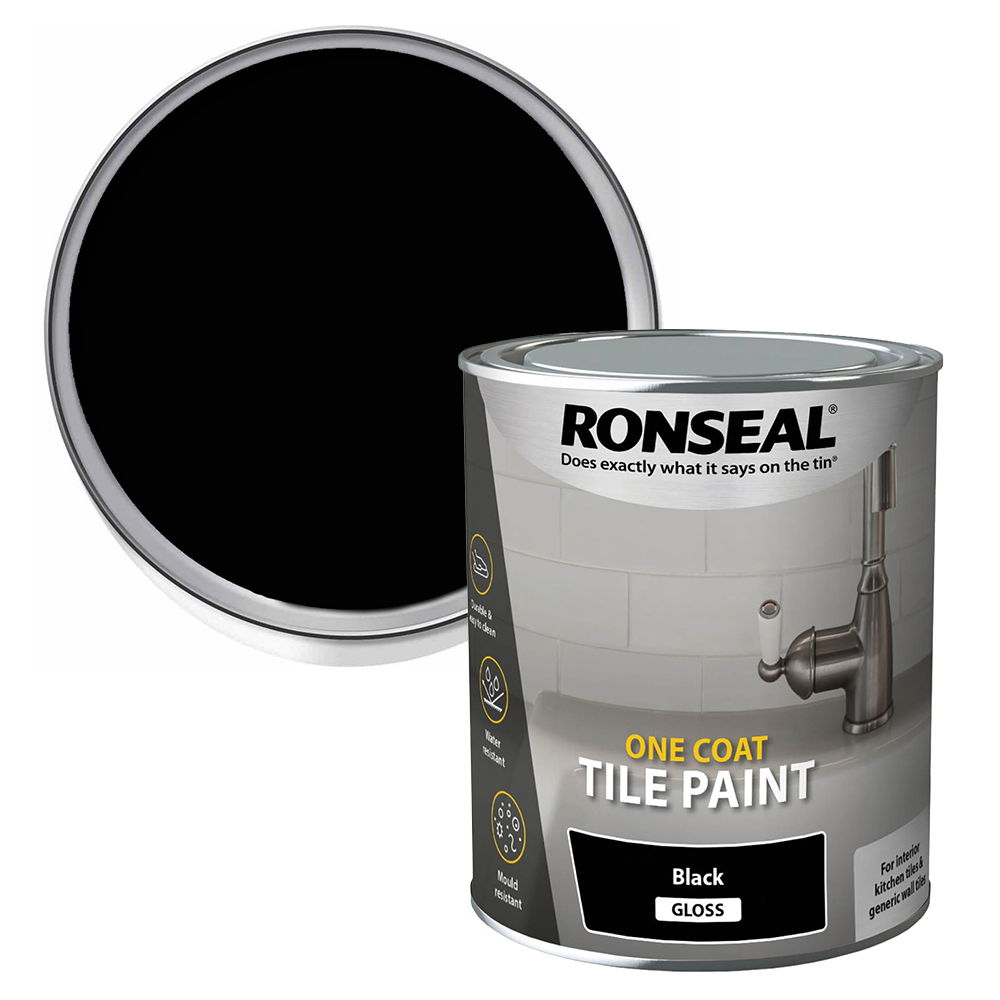 Ronseal One Coat Black Gloss Tile Paint 750ml Image 1