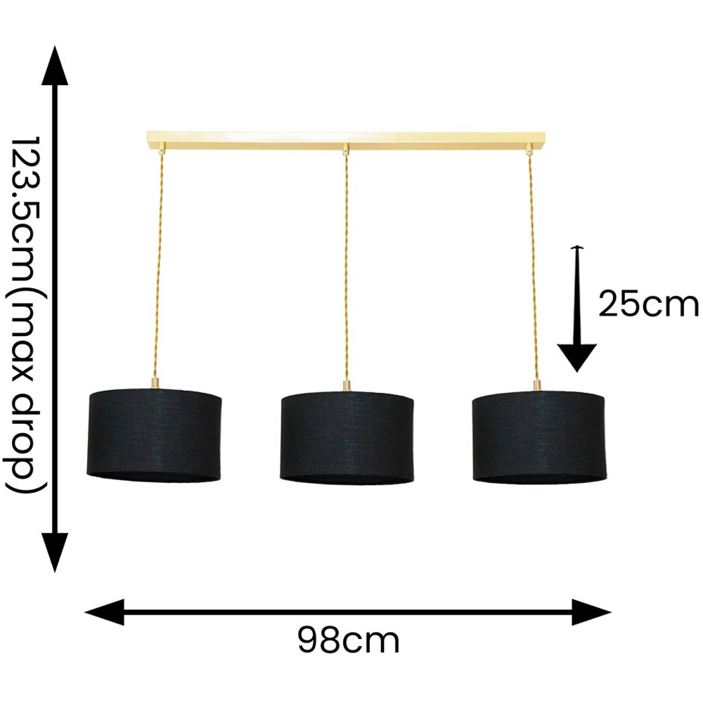 ValueLights Reni Black Drum Shade 3 Drop Bar Gold Diner LED Ceiling Pendant Light Image 7
