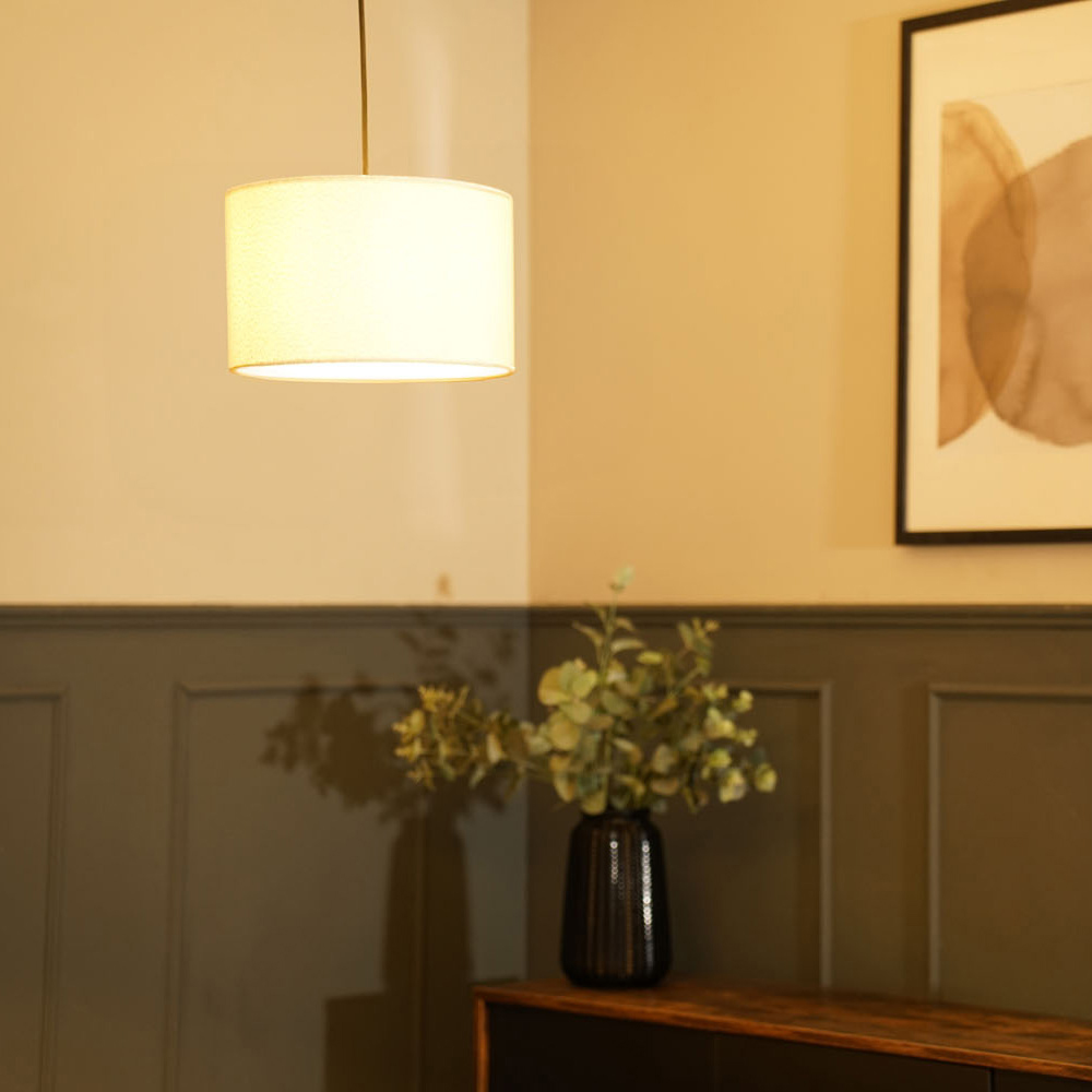 ValueLights Reni Cream Boucle Ceiling Drum Lamp Shade Small Image 2