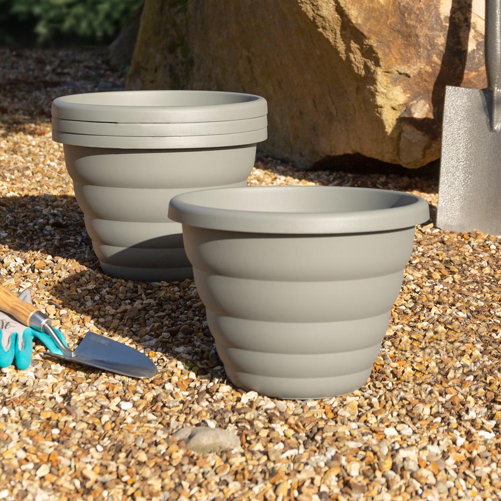 Wham Beehive Cement Grey Round Recycled Plastic Pot 32cm 4 Pack Image 2