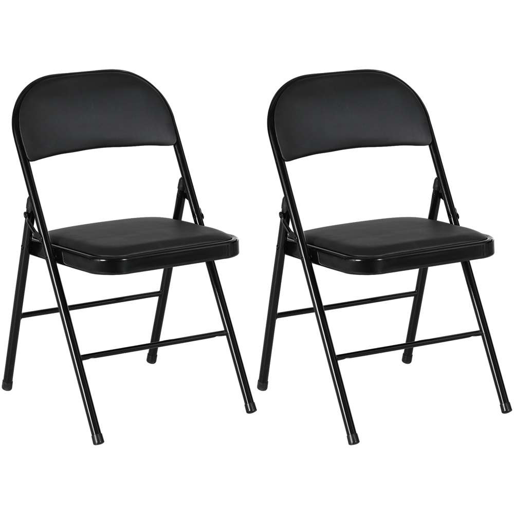 HOMCOM Set of 2 Black Metal Frame Foldable Padded Chairs with Cushioned Seat Image 2