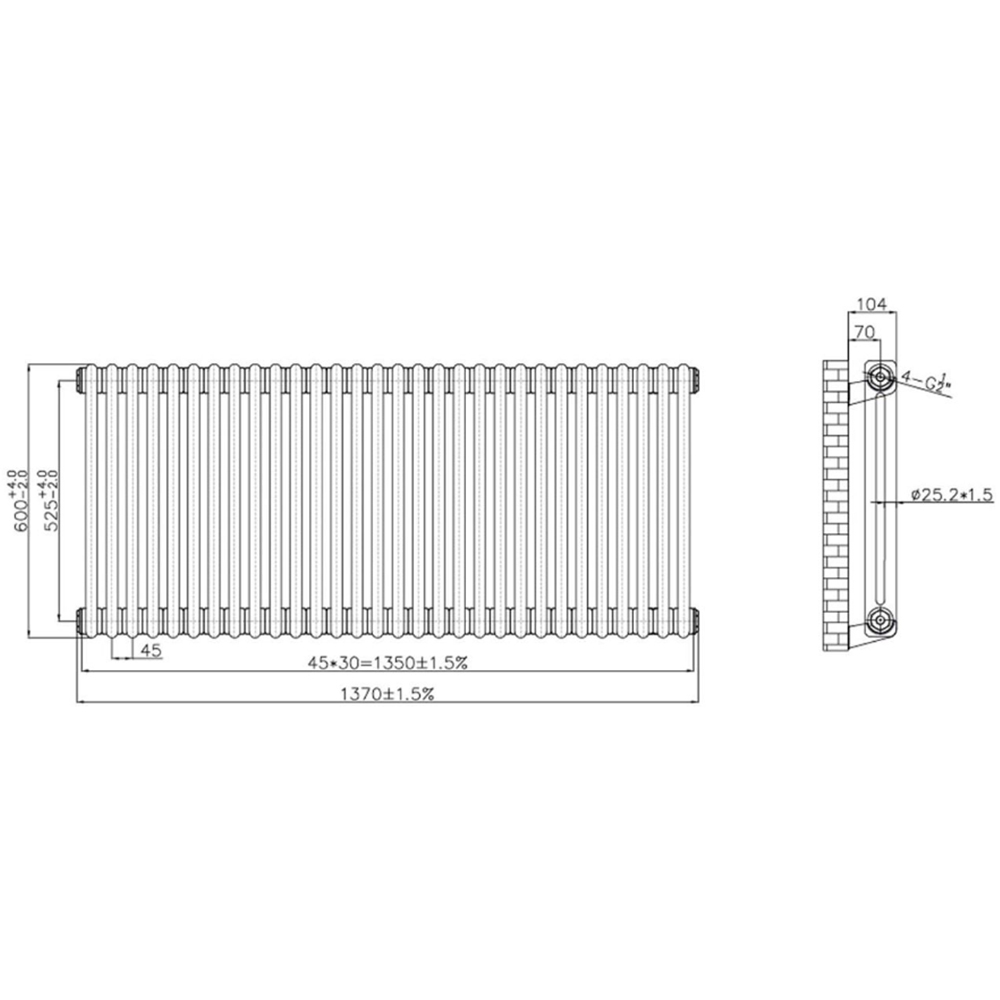 Go Bathrooms Traditional Antique Copper 2 Column Radiator 600 x 1370mm Image 3