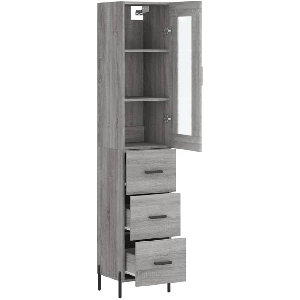 vidaXL Single Glass Door 3 Drawer Grey Sonoma Highboard Image 4
