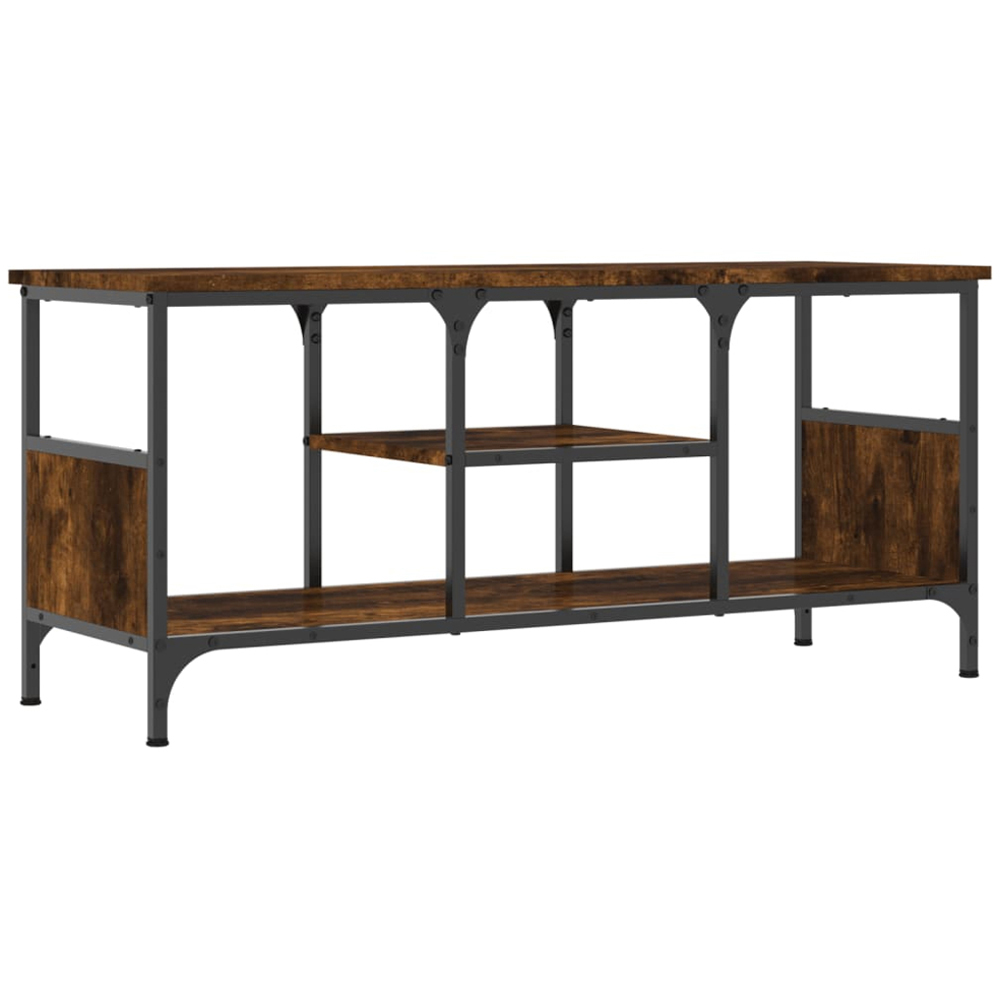vidaXL 4 Shelf Smoked Oak Processed Wood and Iron TV Cabinet Image 6