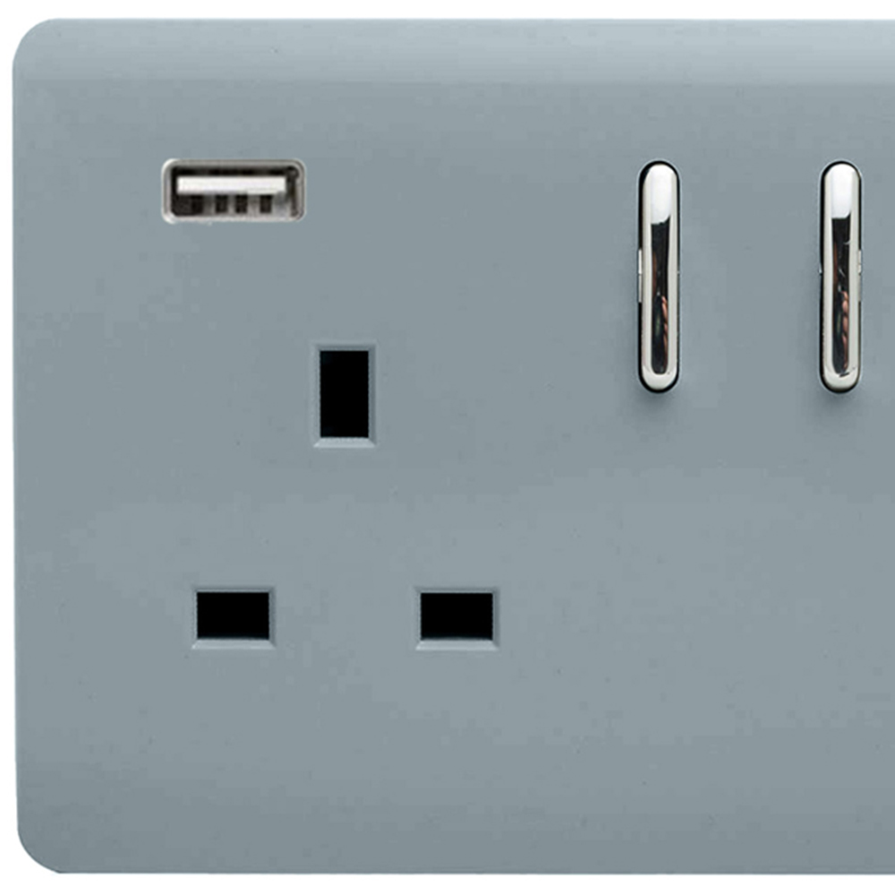 Trendi Switch 2 Gang 13amp 2 Port USB Cool Grey Switched Plug Socket Image 2