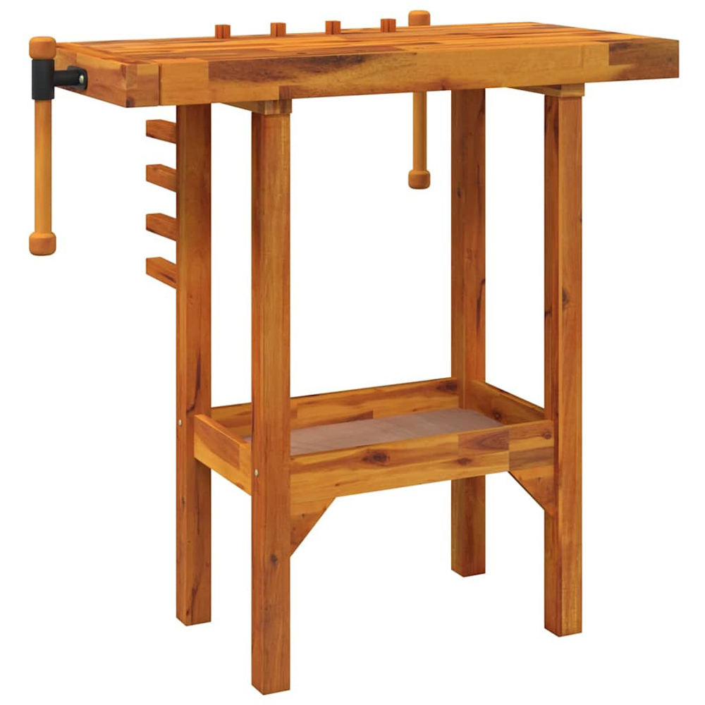 Wallplus Solid Wood Acacia Workbench with Vices Stopper Pieces and Wooden Rods Image 4