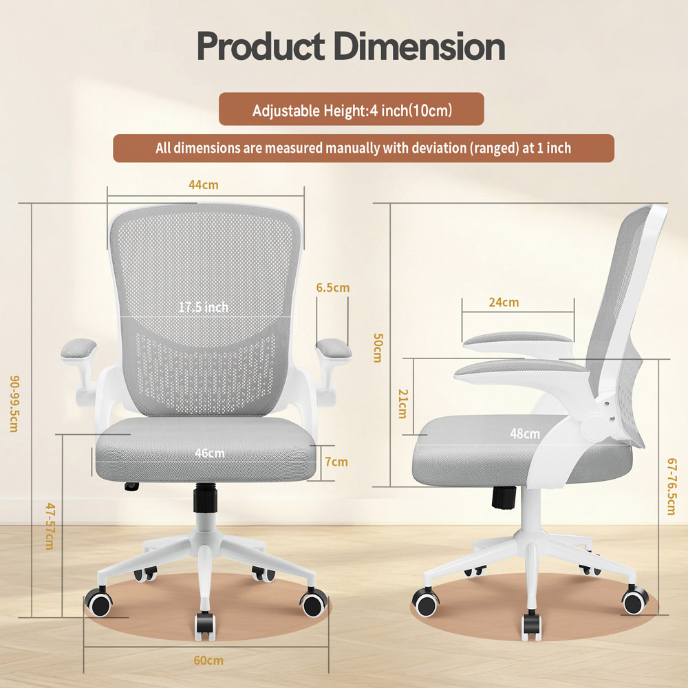 Rattrix Grey Mid-Back Mesh Office Chair with Flip-Up Armrests and Lumbar Support Image 8