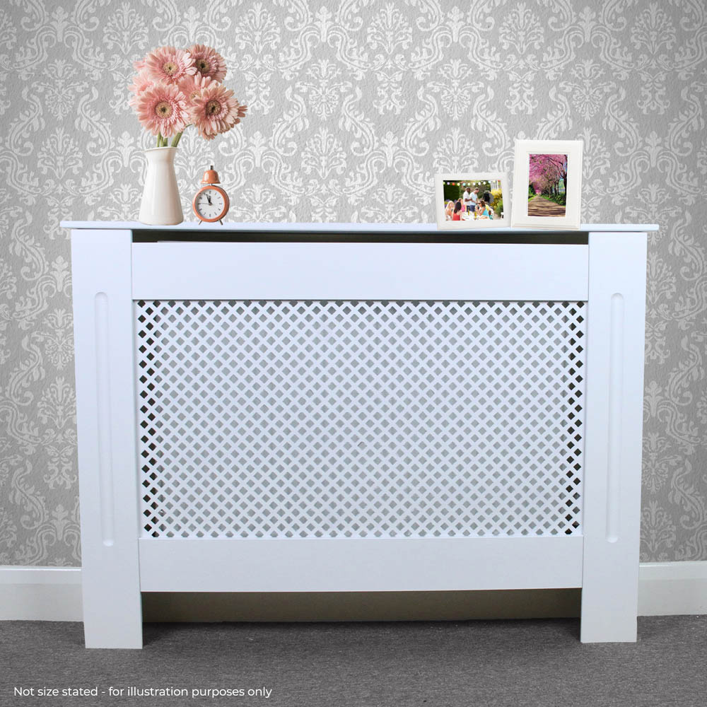 Monster Shop MDF White Diamond Grill Radiator Cover Adjustable Image 2