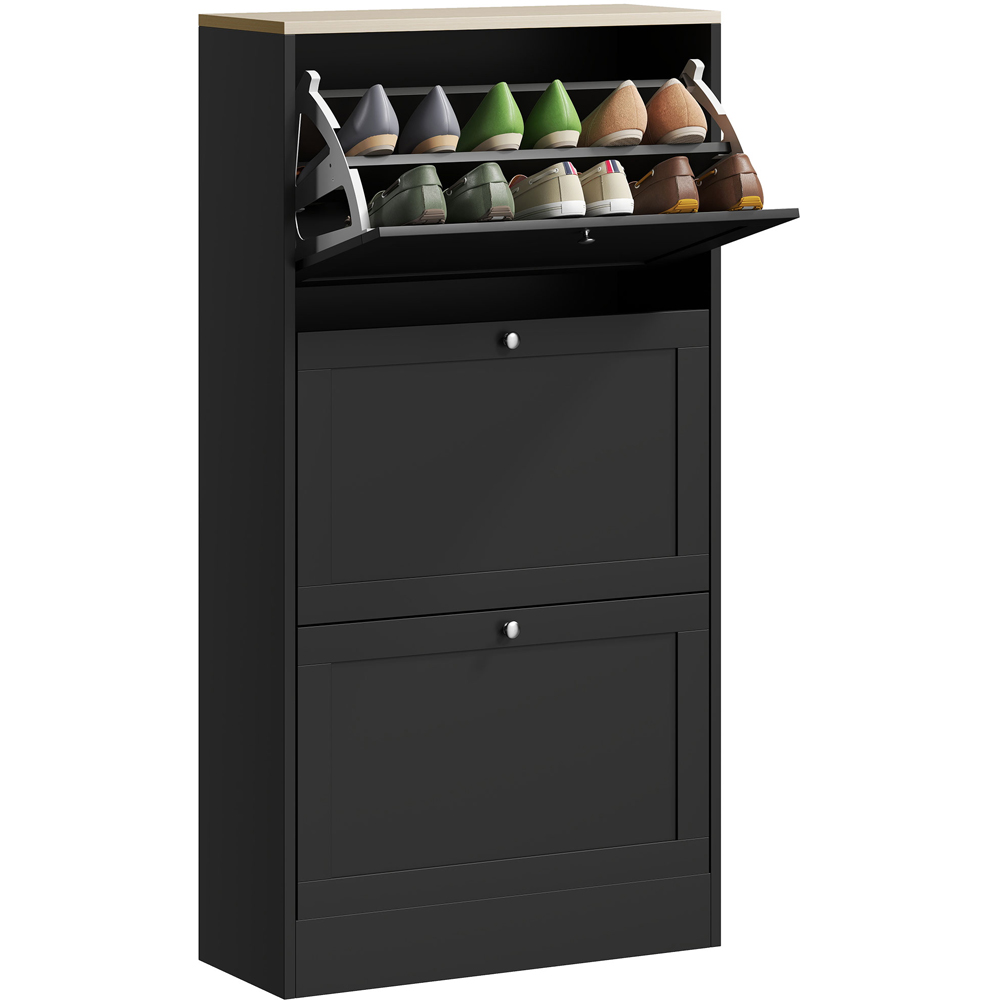 Portland 3 Flip Drawer Black Narrow Shoe Cabinet Image 2