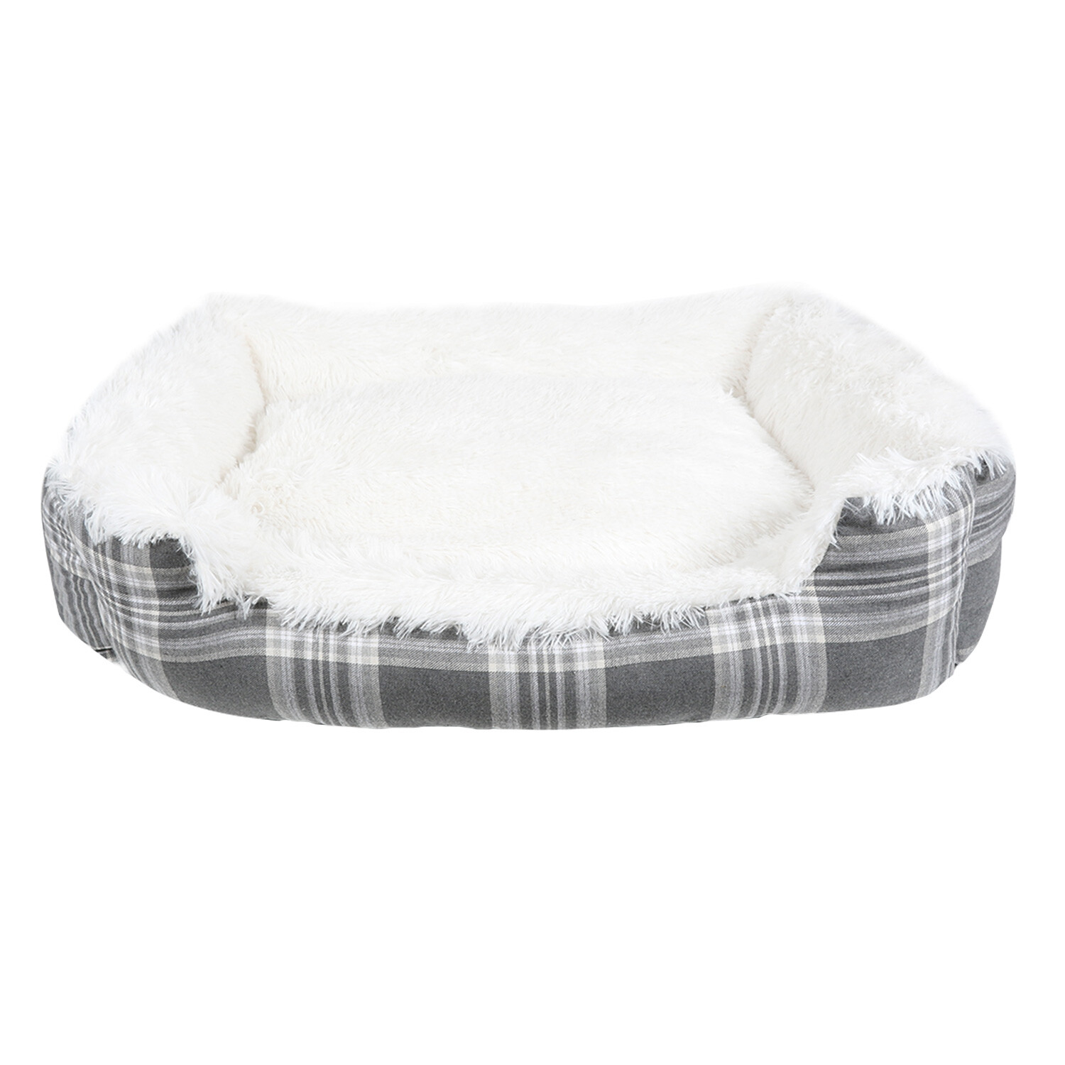 Clever Paws Small Grey Super Fluffy Check Pet Bed Image 1