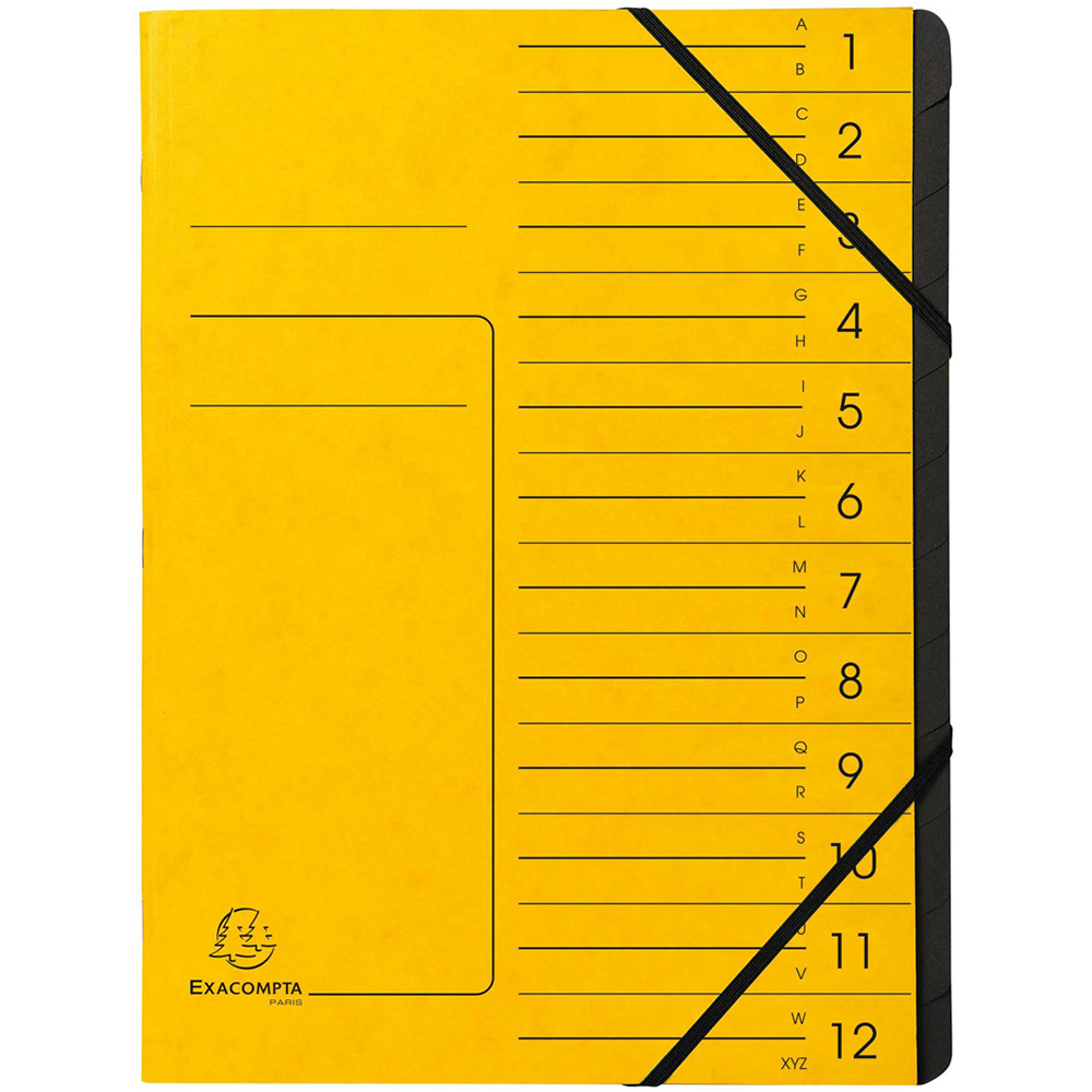 Exacompta A4 12 Compartment Yellow Stapled Multipart File with Elastic 10 Pack Image 1