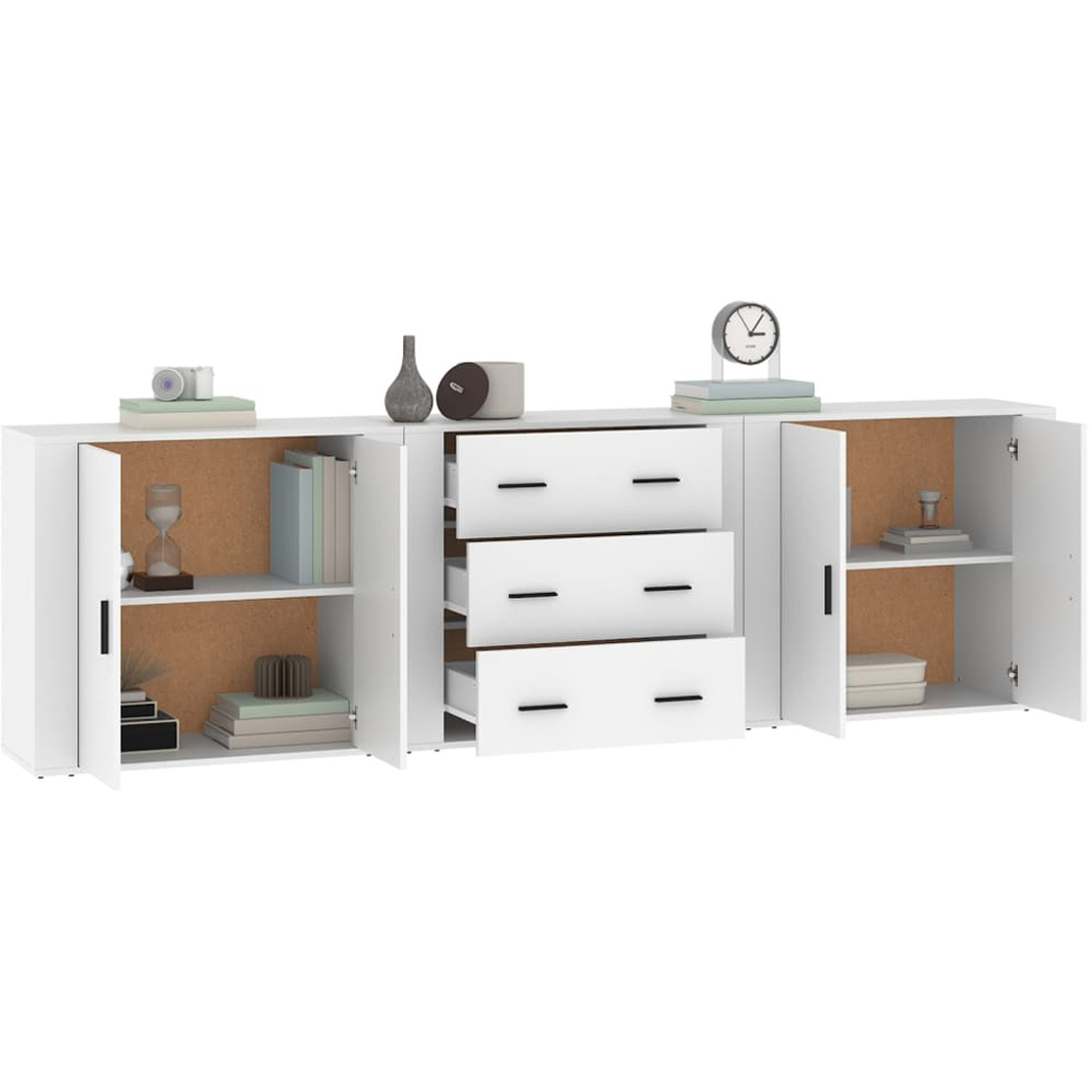 vidaXL 4 Door 3 Drawer White Sideboard 3 Piece Image 3