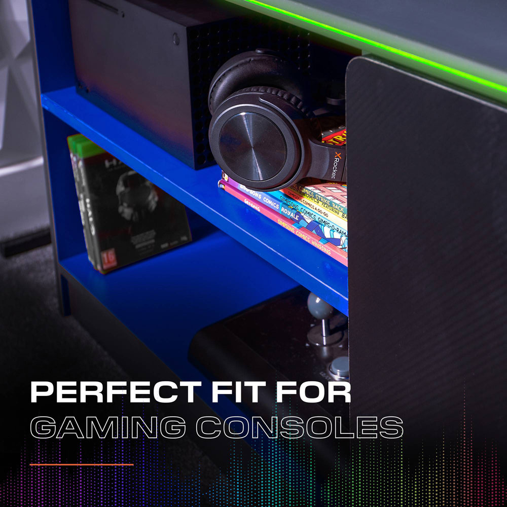 X Rocker Carbon-Tek Single Door 2 Shelf Grey and Blue TV Media Cabinet with Neo Fibre LED Light Image 4