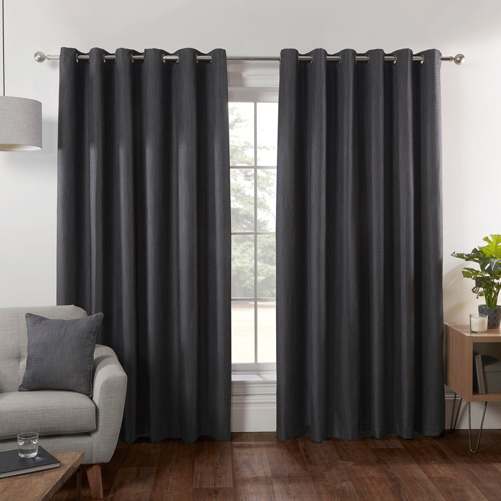 Divante Hoxton Charcoal Blackout Eyelet Curtains 229cm Image 2