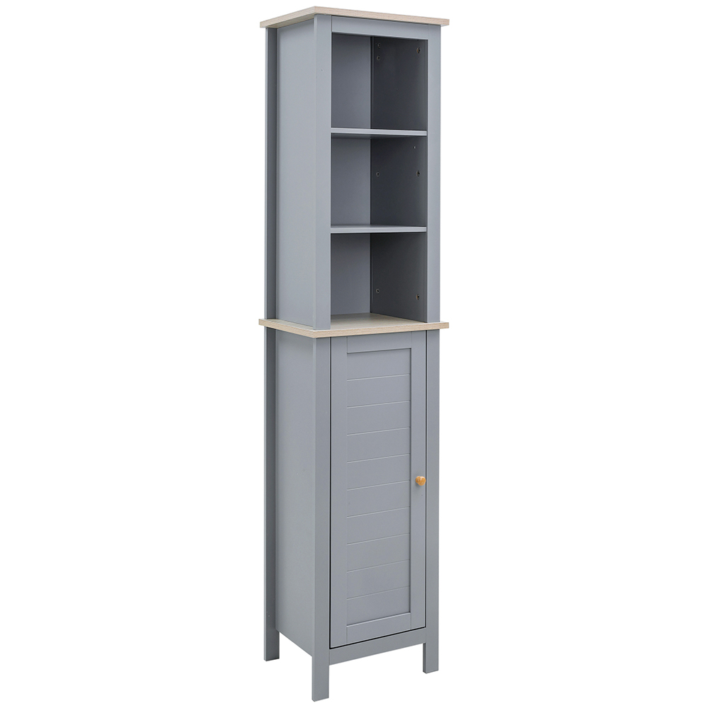 Kleankin Grey Single Door 3 Shelf Tall Floor Cabinet Image 2