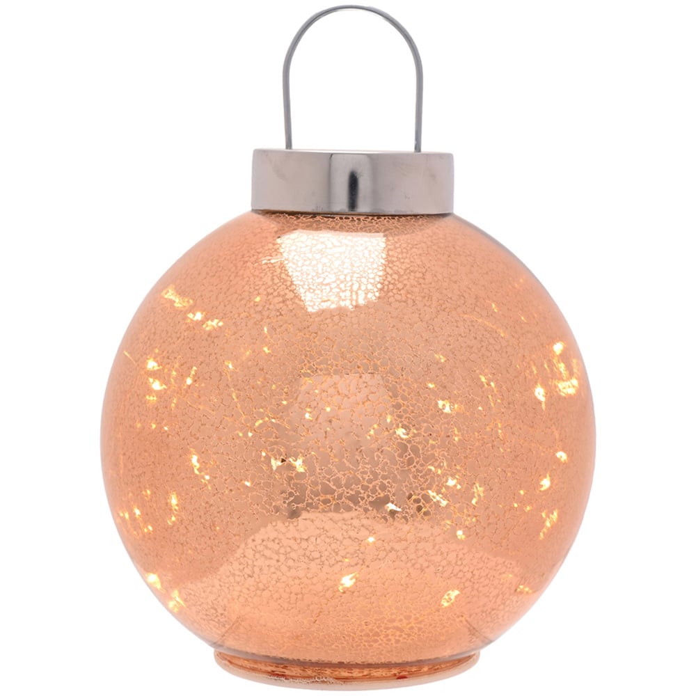 The Seasonal Gift Co. Rose Champagne LED Fairy Light Crackle Mercury Glass Bauble 20cm Image 2