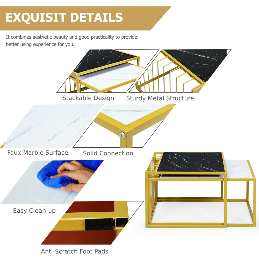Costway Faux Marble Nest of Tables Set of 2 Image 8
