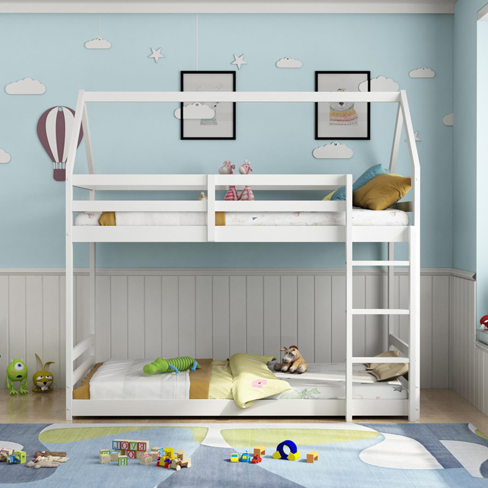 Portland White Wooden House Bunk Bed Image 5
