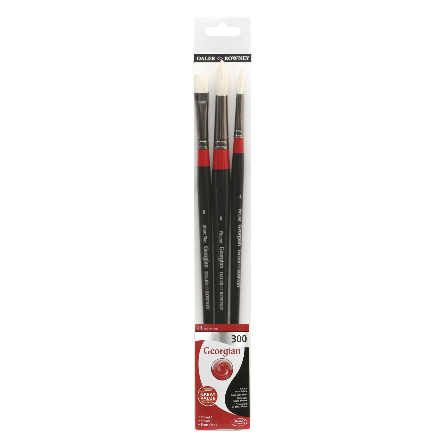 Pack of 3 Daler-Rowney Georgian Long Handle 300 Brushes Image