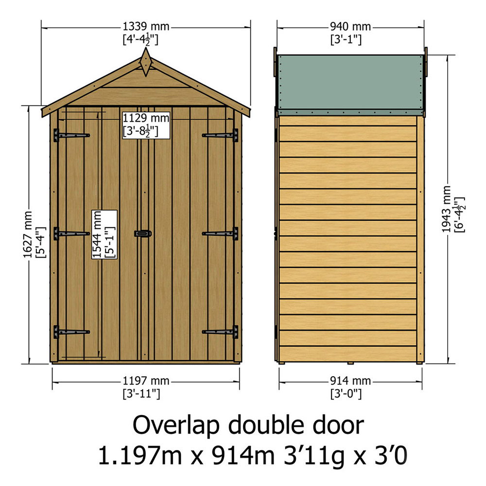 Shire 4 x 3ft Double Door Dip Treated Overlap Apex Shed Image 5