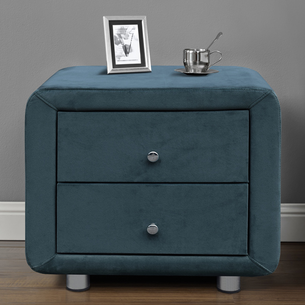 Brooklyn Blue Plush Velvet 3 Piece Bedroom Furniture Set Image 3