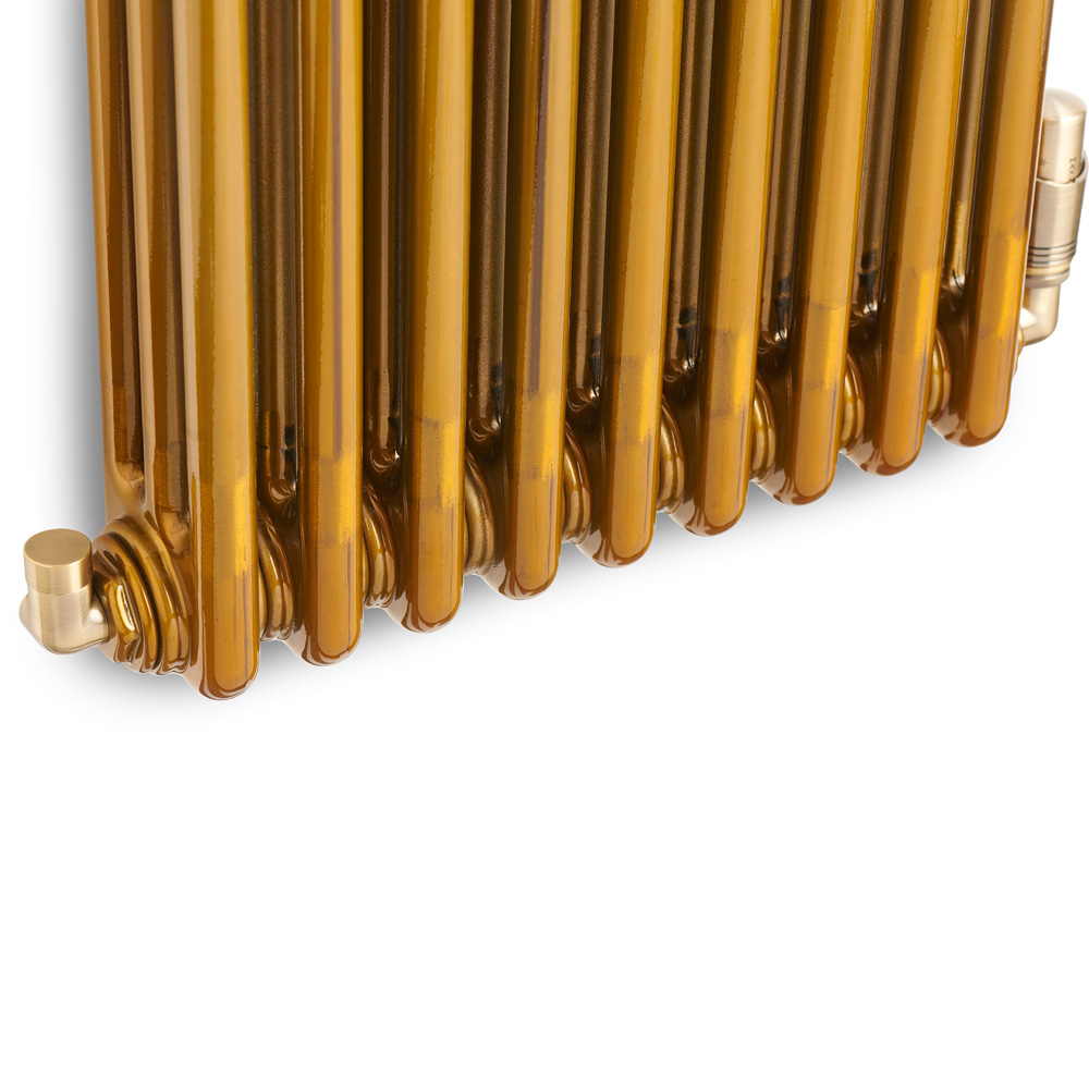 Terma Cylindrical Antique Brass 3-Axis Thermostatic Radiator Valve and Lockshield Set Image 5