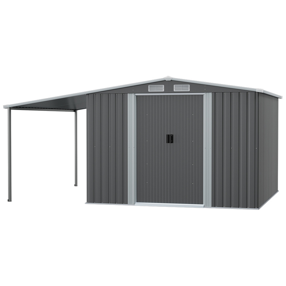 Living and Home 10 x 8ft Dark Grey Metal Storage Shed with Lean-to Roof Image 1