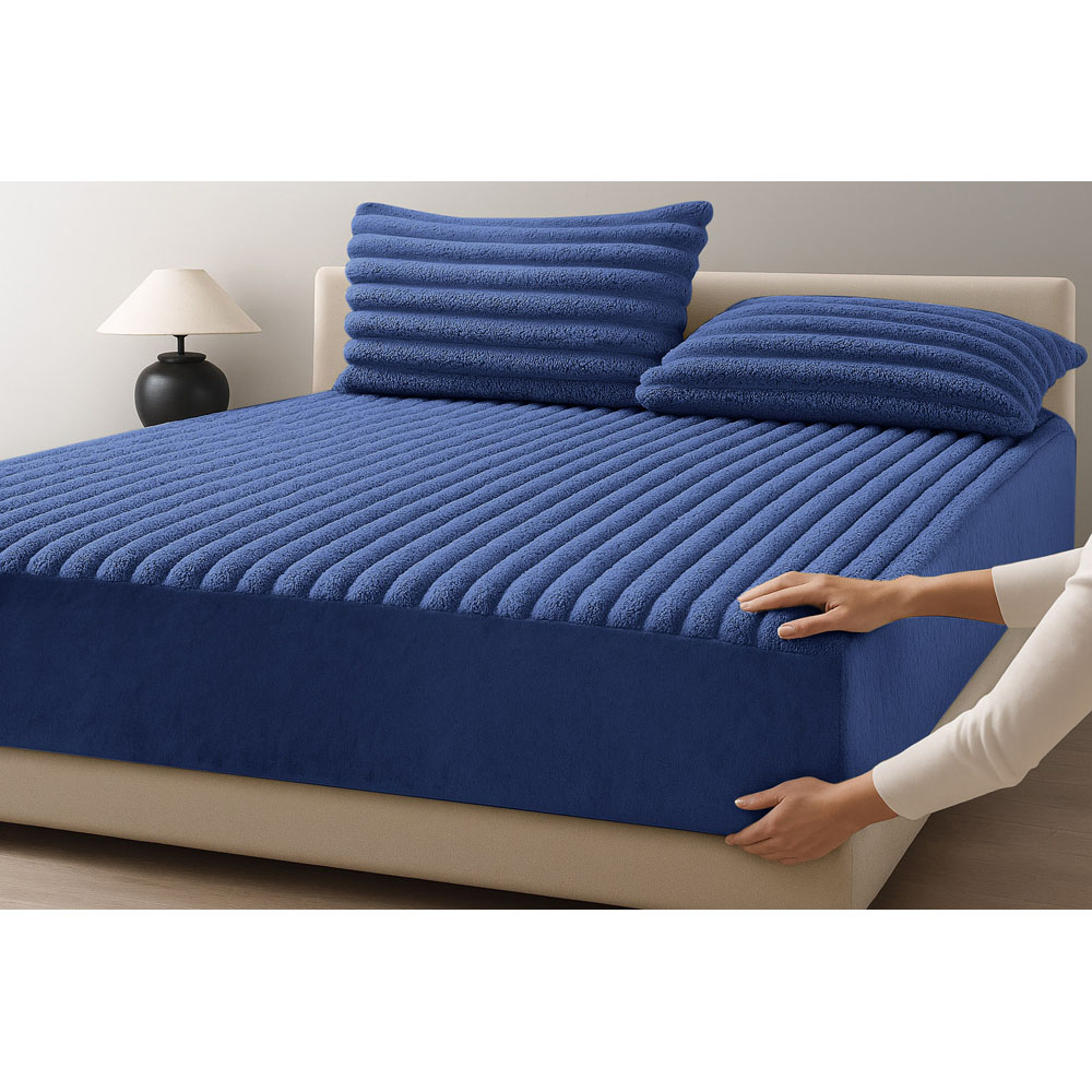Velosso Single Navy Jumbo Cord Fitted Bed Sheet Image 2