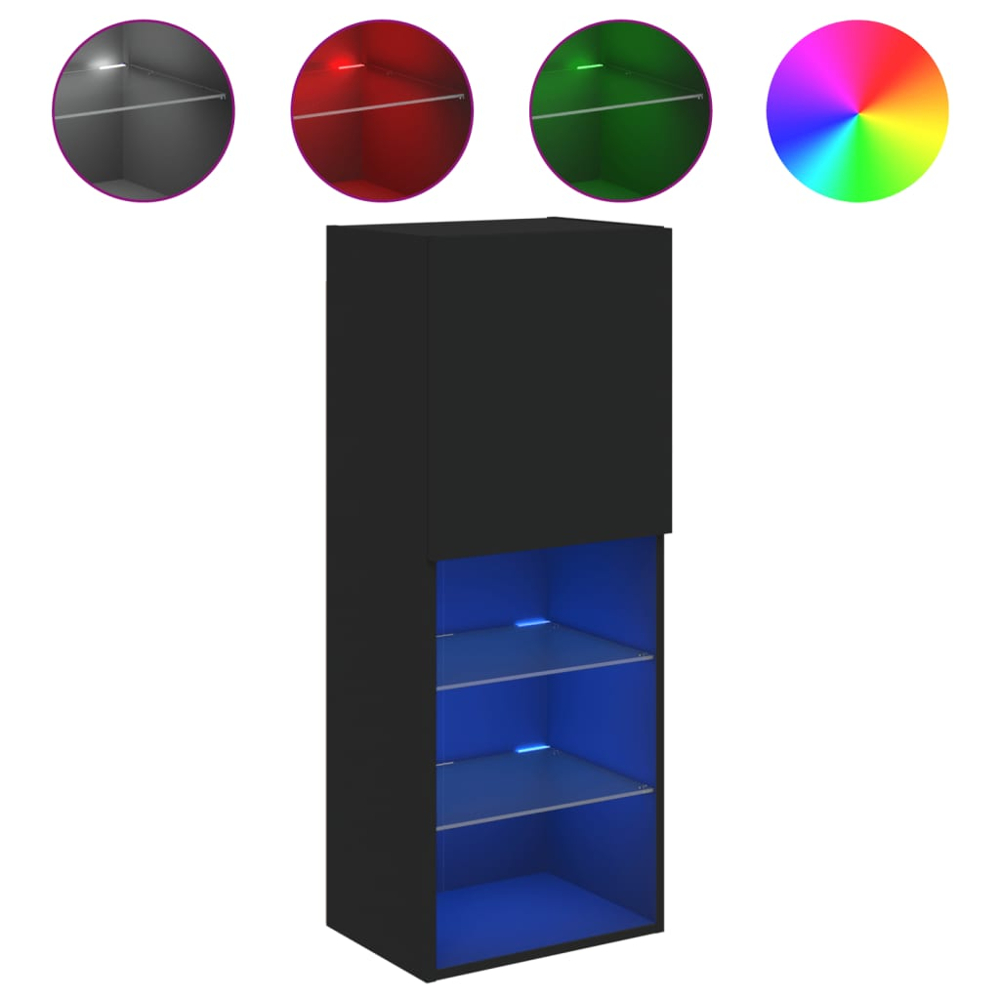 vidaXL Single Door 3 Shelf Black Slim LED TV Cabinet Image 5