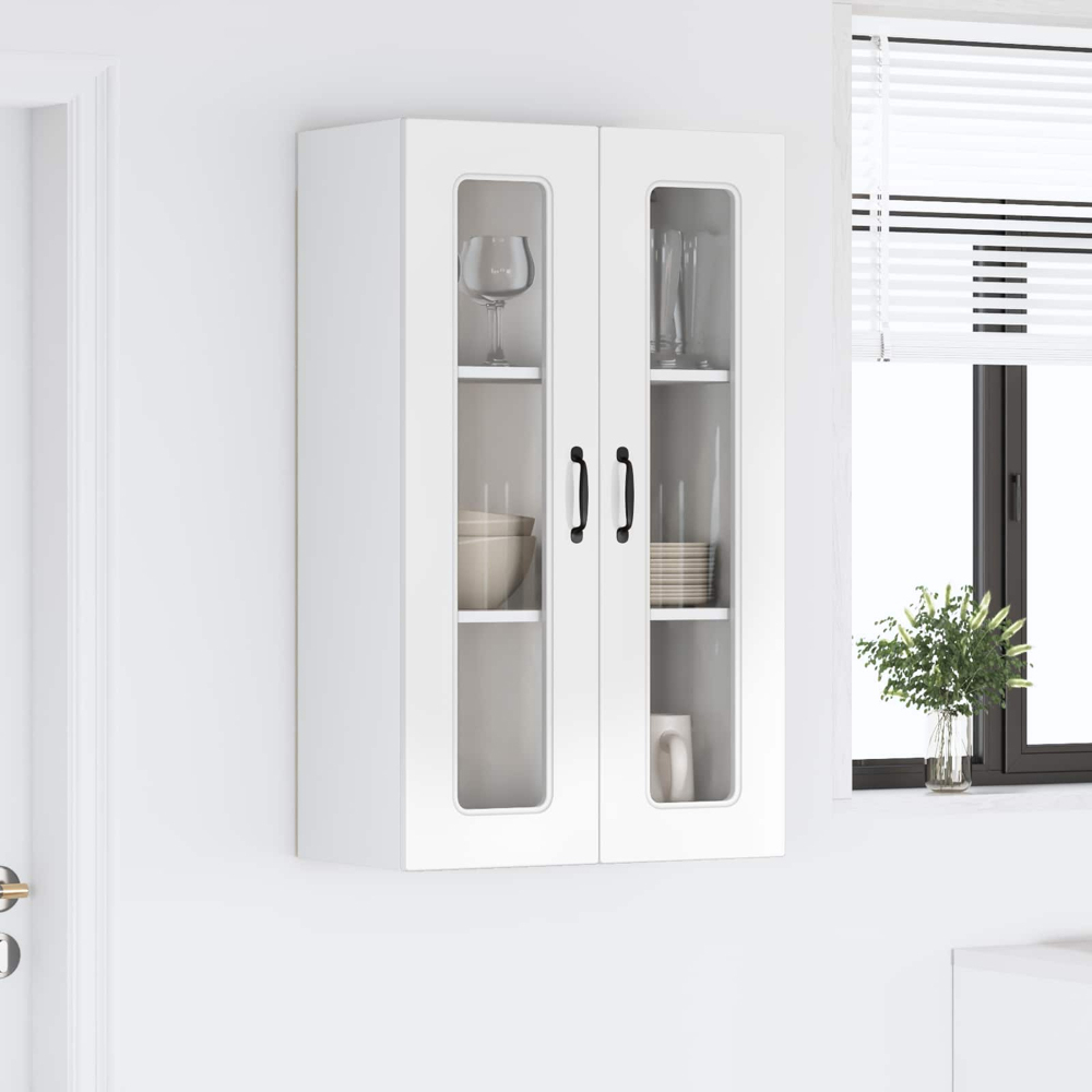 vidaXL 2 Glass Door High Gloss White Kitchen Wall Cabinet Image 9