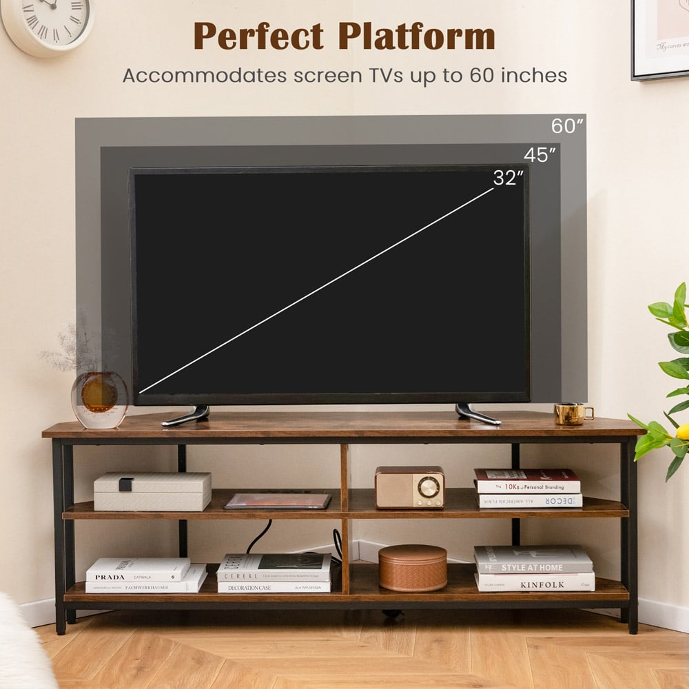 Costway 4 Shelf Brown Corner TV Unit with AC Outlet Image 4