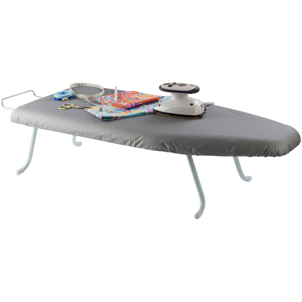 Sewing Online 012122 White Table Top Ironing Board with Tray and Silver Cover 78 x 32 x 11cm Image 2